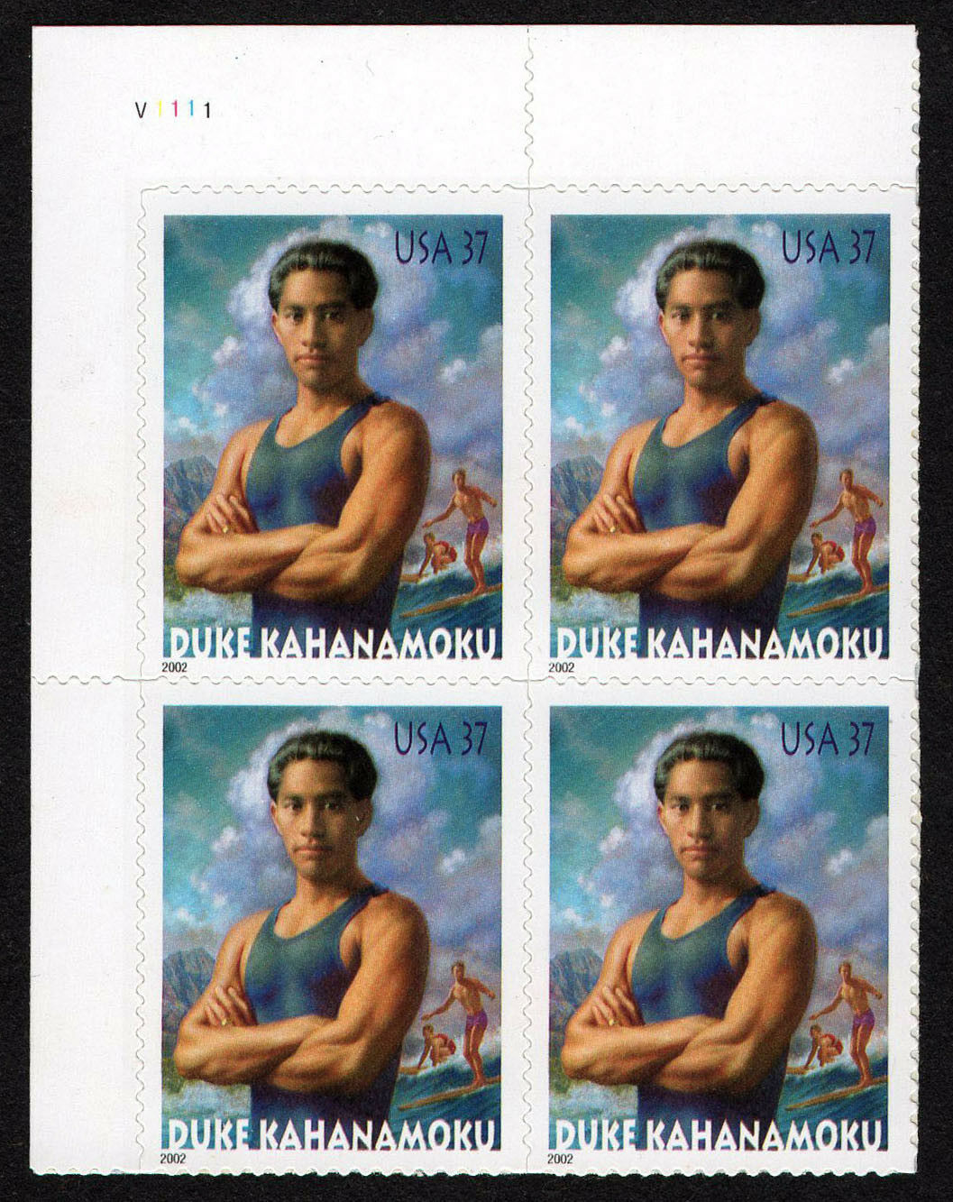2002 Duke Kahanamoku Plate Block of 4 37c Postage Stamps - Scott - 3660 - MNH, OG - CX739