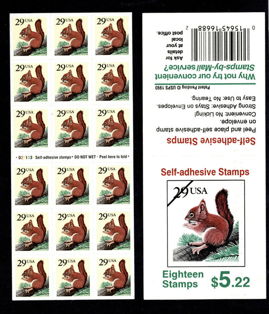 1993-95 Red Squirrel Booklet Pane Of 18 29c Postage Stamps - Scott 2489a - MNH - DG104