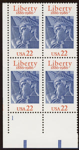 1986 Statue Of Liberty Plate Block Of 4 22c Postage Stamps - Sc# 2224 - MNH, OG - CT80b