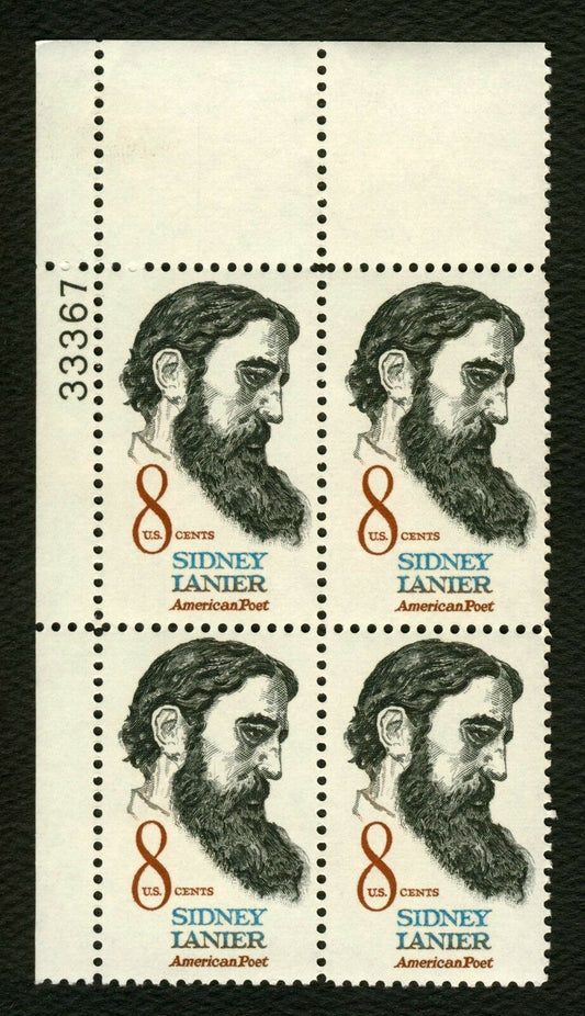 1972 Sidney Lanier American Poet Plate Block Of 4 8c Postage Stamps - Scott 1446 - MNH, OG - CX551