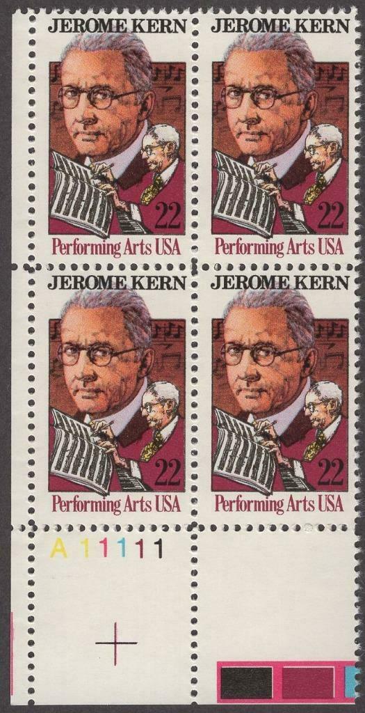 1985 Jerome Kern Plate Block of 4 22c Postage Stamps - MNH, OG - Scott 2110