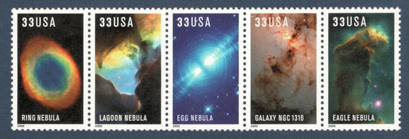 2000 Hubble Space Telescope Images Strip of 5 33c Postage Stamps - MNH, OG - Sc# 3384-3388