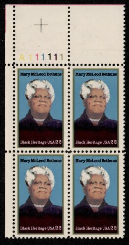 1985 Mary McLeod Bethune Plate Block of 4 22c Postage Stamps - MNH, OG - Scott 2137