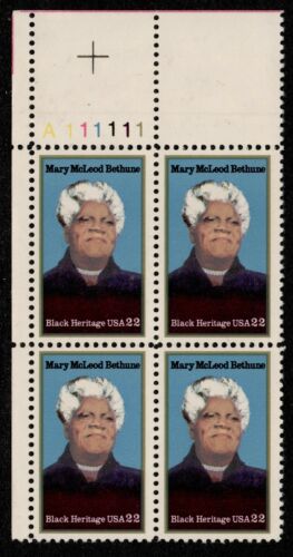 1985 Mary McLeod Bethune Plate Block of 4 22c Postage Stamps - MNH, OG - Sc# 2137