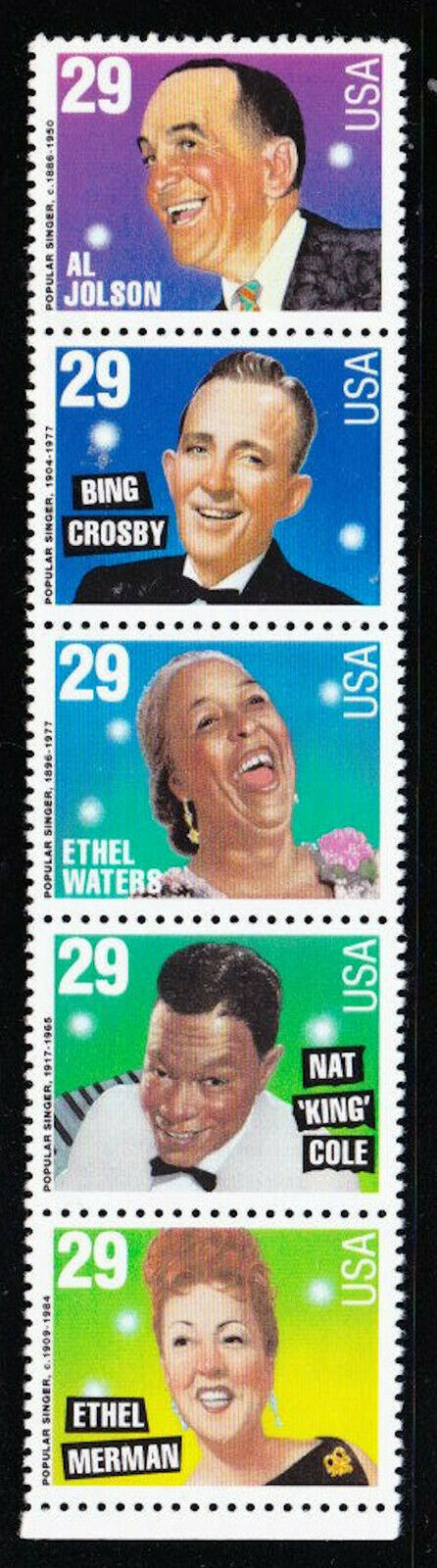 1994 Popular Singers Strip Of 5 29c Postage Stamps - Scott 2849-2853 - MNH, OG - CW240a