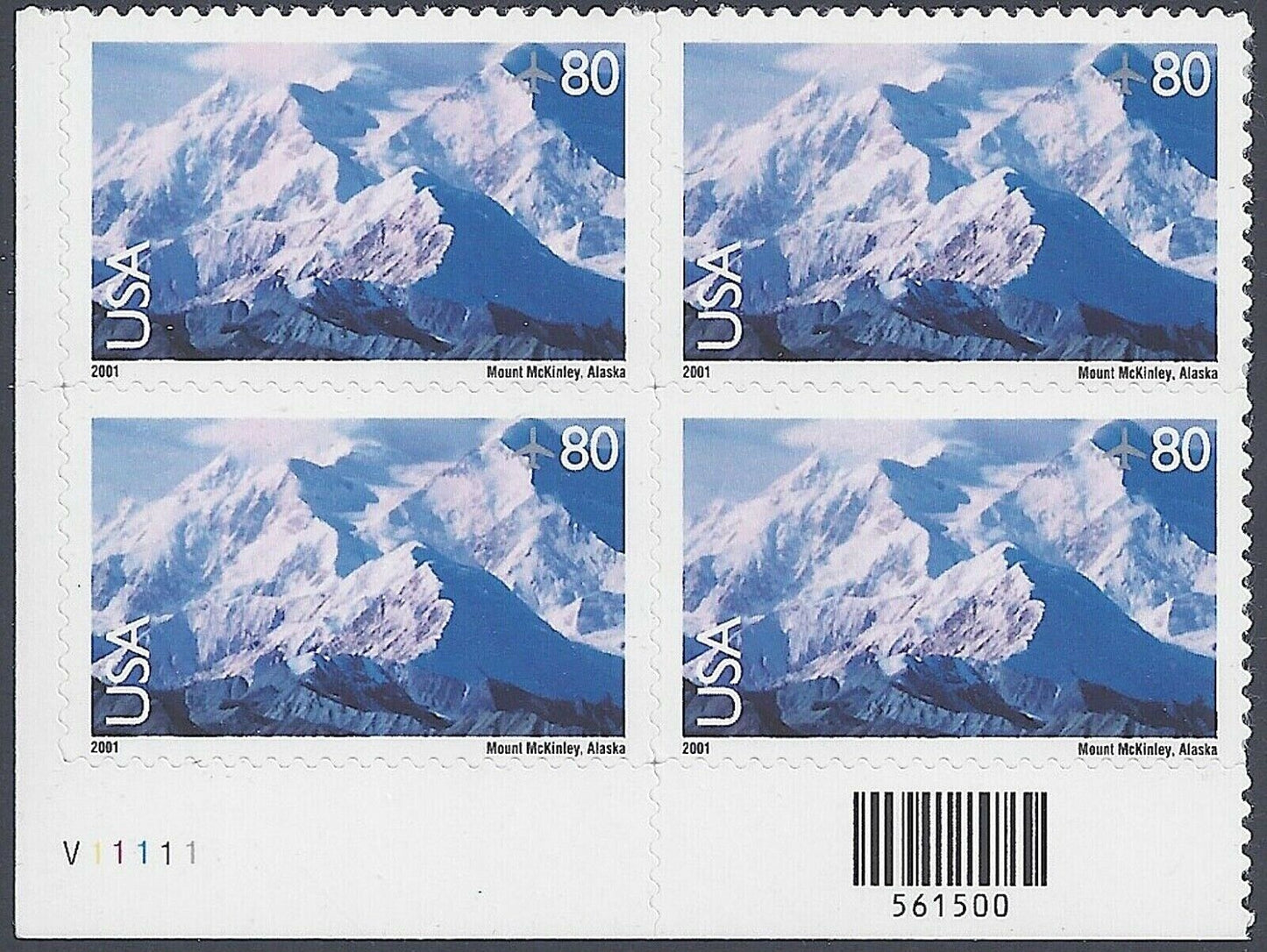 2001 Mount McKinley Airmail Plate Block Of 4 80c Postage Stamps - MNH - Scott C137 - CW83