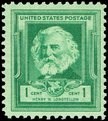 1940 Henry Wadsworth Longfellow Single 1c Postage Stamp -  Scott 864 -  MNH,OG