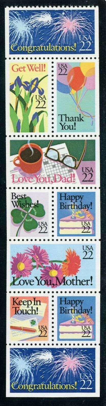 1987 Special Occasions Booklet Pane Of 10 22c Postage Stamps Scott 2267-2274 - MNH, OG - CX888