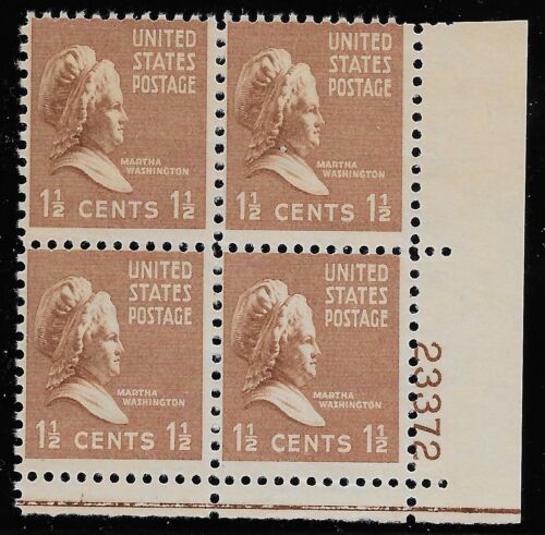 1938 - Martha Washington Plate Block of 4 1 1/2c Postage Stamps -Scott 805 - MNH, OG - CX566