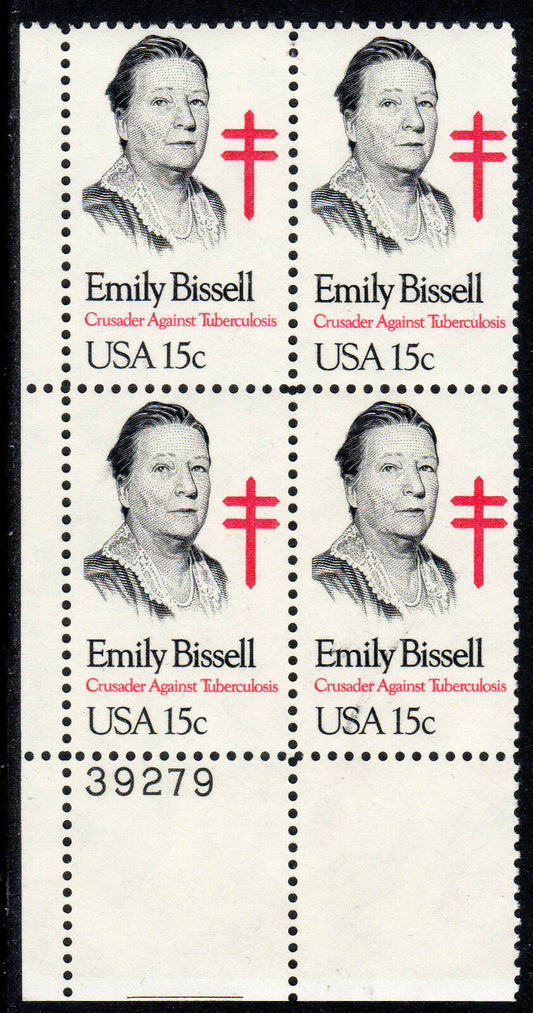 1980 Emily Bissell Tuberculosis Plate Block Of 4 15c Postage Stamps - Scott 1823 - MNH, OG - CT53b