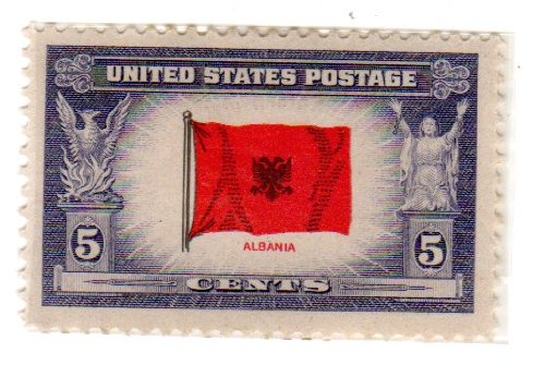 1943 Flag of Albania Single 5c Postage Stamp  - Sc#918 - MNH,OG