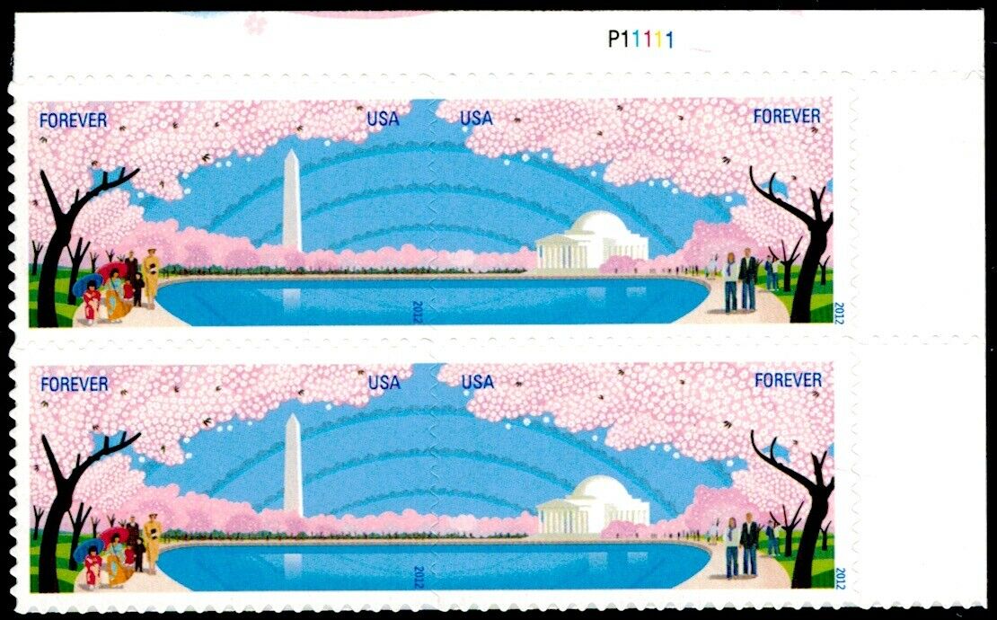 2012 Cherry Blossom Centennial Plate Block of 4 45c Postage Stamps - MNH, OG - Scott 4651-4652