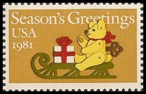 1981 Christmas Teddy & Sleigh Single 20c Postage Stamp - Sc 1940 - MNH, OG - CX863a