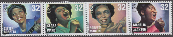 1998 Gospel Singers Strip of 4 32c Postage Stamps - Sc# 3216-3219 - MNH, OG - CW352b