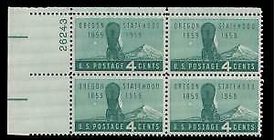 1959 Oregon Statehood Plate Block of 4 4c Postage Stamps - Sc# - 1124 - MNH, OG - CX688