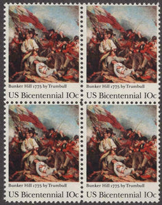 1975 Bicentennial Battle of Bunker Hill Block of 4 Postage Stamps - MNH, OG - Sc# 1564