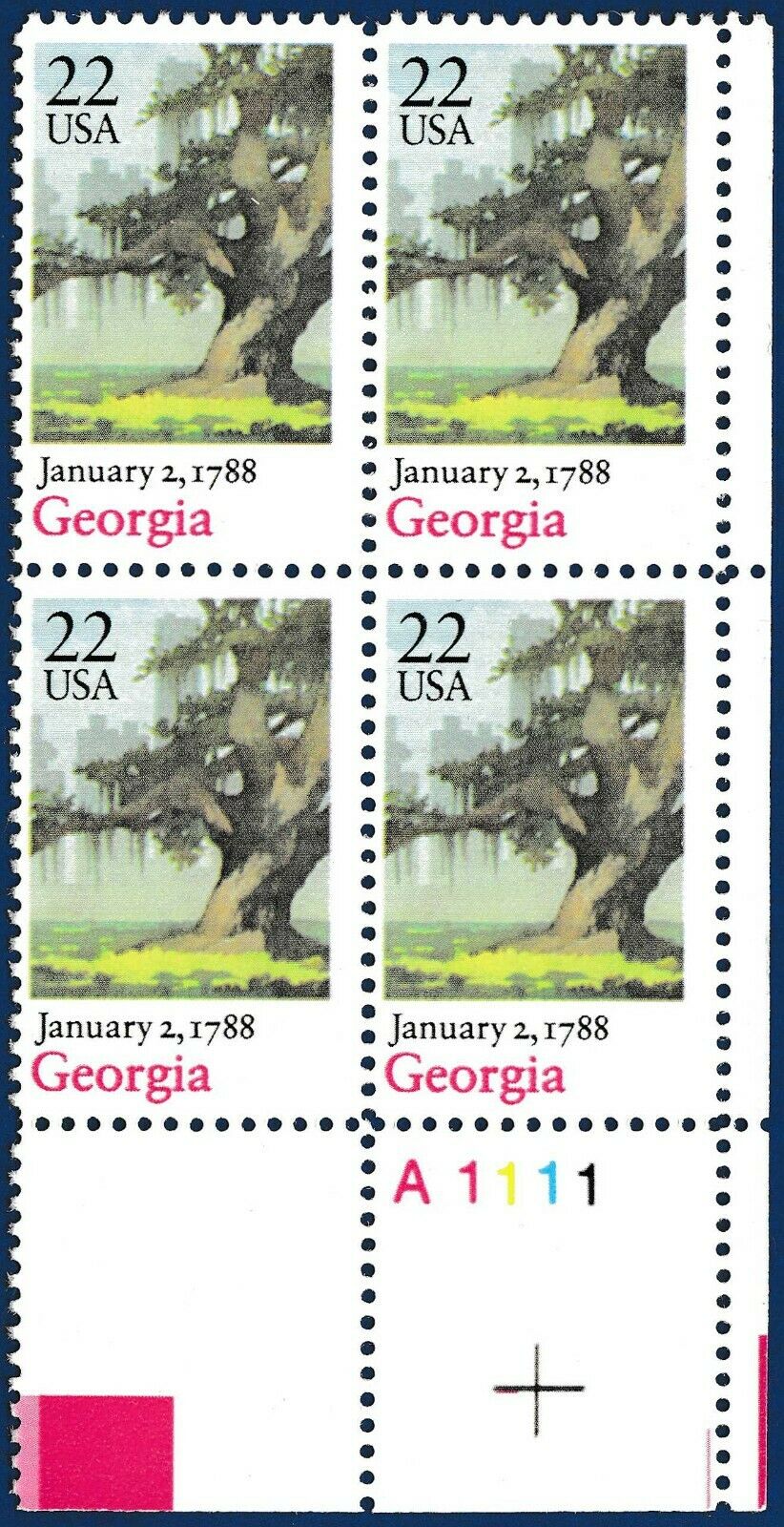 1988 Georgia - Constitution Ratification Plate Block of 4 22c Postage Stamps Scott 2339 - MNH, OG - CX877
