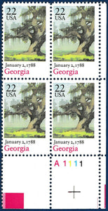 1988 Georgia - Constitution Ratification Plate Block of 4 22c Postage Stamps - Sc 2339 - MNH, OG - CX877