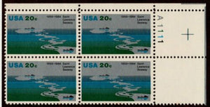 1984 Saint Lawrence Seaway Plate Block of 4 20c Postage Stamps - MNH, OG - Sc# 2091