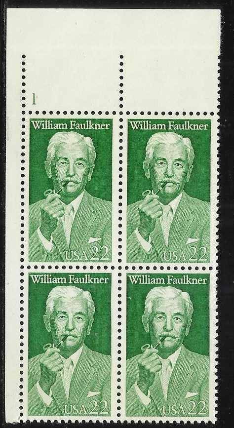 1987 William Faulkner Plate Block Of 4 22c Postage Stamps - Scott 2350 - MNH - CW452a