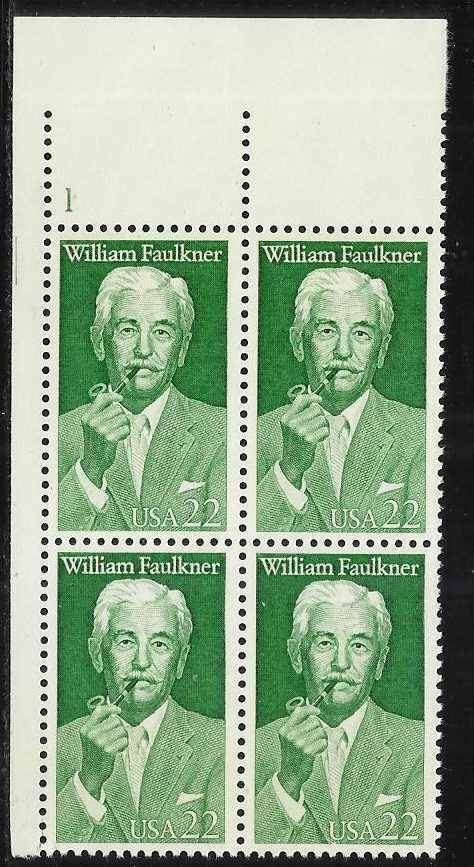 1987 William Faulkner Plate Block Of 4 22c Postage Stamps - Sc 2350 - MNH - CW452a
