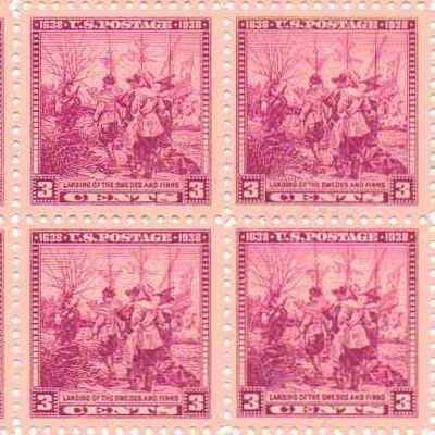 Landing of the Swedes and Finns Block of 4 3c Postage Stamps  - Scott 836 - MNH,OG