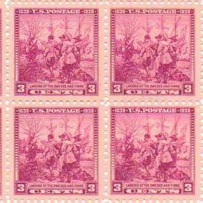 Landing of the Swedes and Finns Block of 4 3c Postage Stamps  - Sc# 836 - MNH,OG
