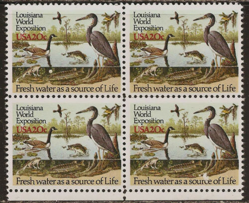 1984 Louisiana Expo Fresh Water Plate Block Of 4 20c Postage Stamps - Scott 2086 - MNH, OG - CV138b