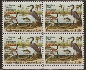 1984 Louisiana Expo Fresh Water Plate Block Of 4 20c Postage Stamps - Sc# 2086 - MNH, OG - CV138b