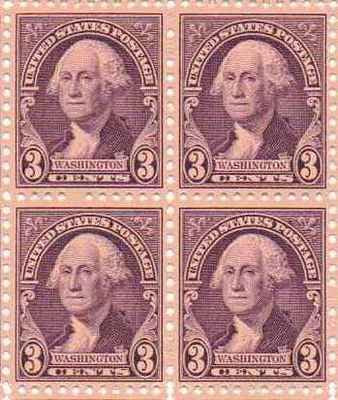 1932 George Washington Plate Block of  4 3c Postage Stamps - Sc#720 - MNH,OG