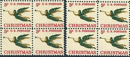 1965 Christmas Angel Gabriel 2 Blocks Of 4 or 8 5c Postage Stamps - MNH, OG - Sc# 1276 - CWA12