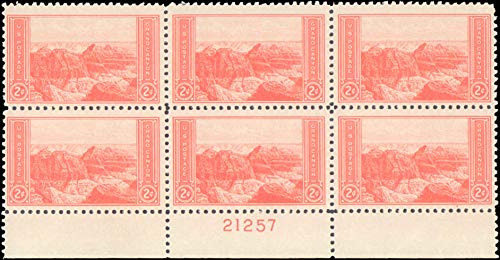 1934 Grand Canyon National Park Plate Block of 6 2c Postage Stamps - Scott741 - MNH,OG