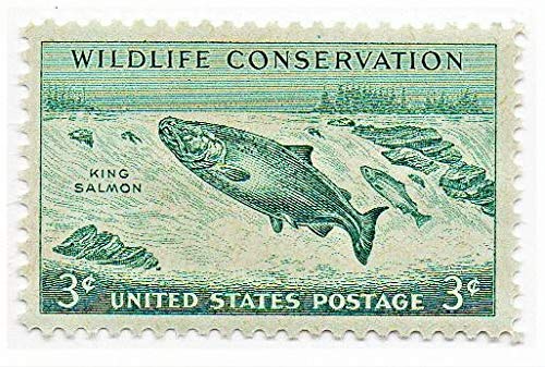 1956 Wildlife Conservation - King Salmon -  Single Scott 3c Postage Stamp  -  Scott 1079 -  MNH,OG
