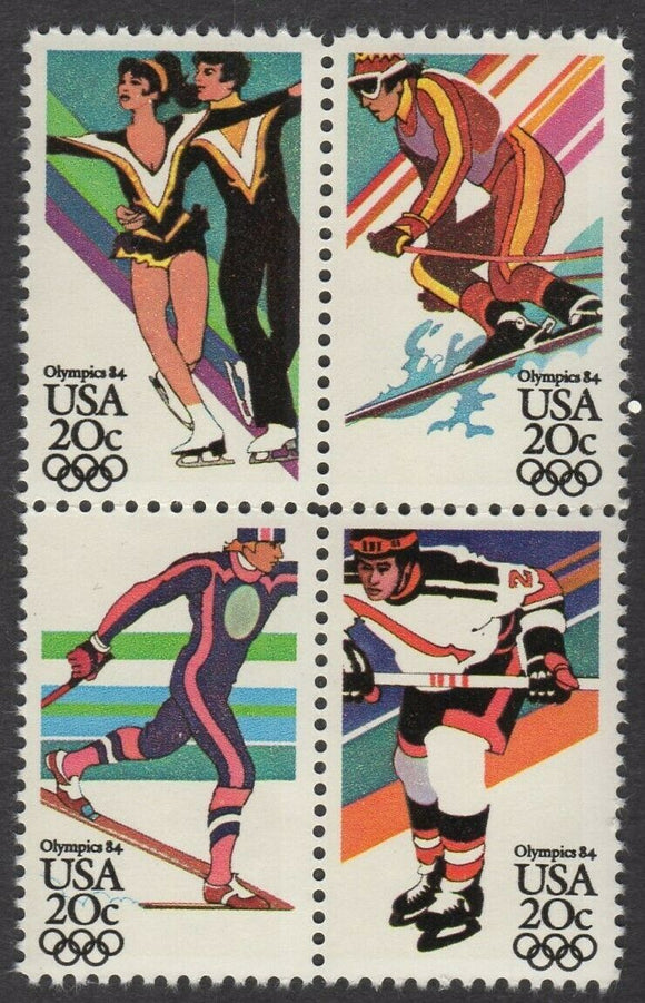 1984 USA Olympics Block Of 4 20c Postage Stamps Sc 2067-2070 - CW213