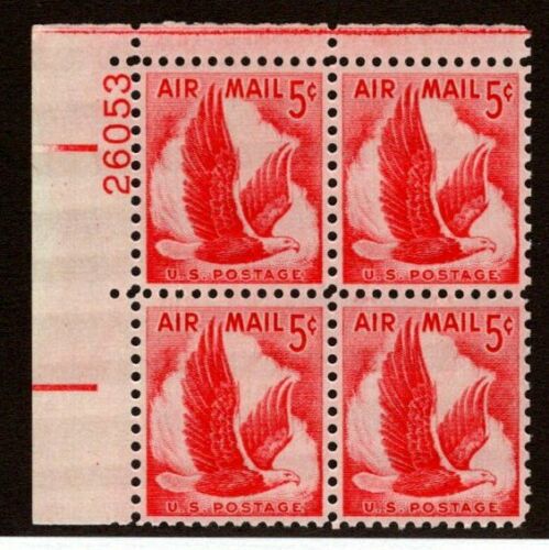 1958 Eagle in Flight Plate Block Of 4 5 c Airmail Postage Stamps -  Scott C50 - CW398a
