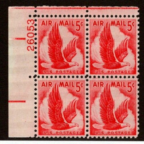 1958 Eagle in Flight Plate Block Of 4 5 c Airmail Postage Stamps -  Sc# C50 - CW398a