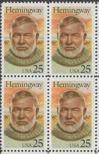 1989 Ernest Hemingway Block Of 4 25c Postage Stamps Scott 2418 - MNH - CW458b