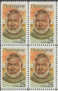 1989 Ernest Hemingway Block Of 4 25c Postage Stamps - Sc 2418 - MNH - CW458b