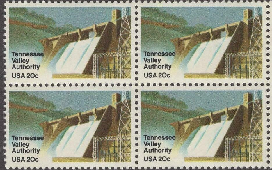 1983 Tennessee Valley Authority Block of 4 20c Postage Stamps - MNH, OG - Scott 2042