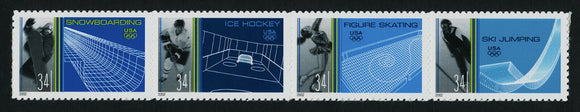 2002 Winter Olympics Strip Of 4 34c Postage Stamps - MNH, OG - Sc#3552- 3555