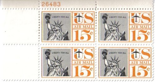 1959 STATUE OF LIBERTY Airmail Plate Block of 4 15c Postage Stamps - S –  Vegas Stamps & Hobbies