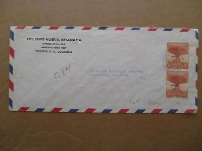 1961? Columbia To USA Airmail Cover With Airmail Overprint Stamp Pair (XX112)