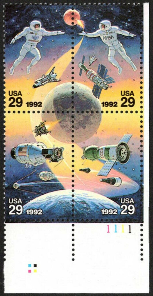 1992 Space Accomplishments Plate Block Of 4 29c Postage Stamps Scott 2631-2634 - MNH - DS120a