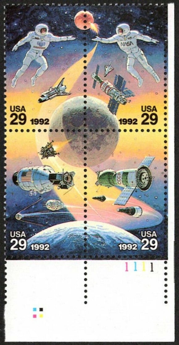 1992 Space Accomplishments Plate Block Of 4 29c Postage Stamps - Sc 2631-2634 - MNH - DS120a