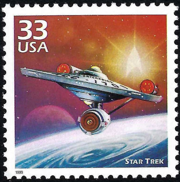 1999 Star Trek USS Enterprise Single 33c Postage Stamp - MNH, OG - Sc# 3188e