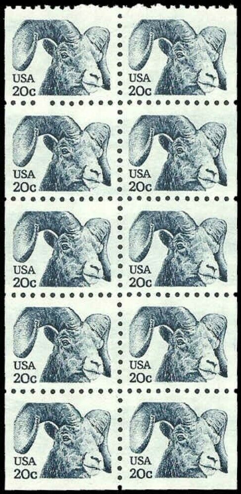 1982 Bighorn Sheep Booklet Pane Of 10 20c Postage Stamps - Scott 1949 - MNH, OG - CX658
