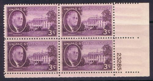 1945-46 F D Roosevelt Plate Block Of 4 3c Postage Stamps Scott # 932 - MNH, OG - BC54b