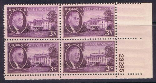 1945-46 F D Roosevelt Plate Block Of 4 3c Postage Stamps - Sc # 932 - MNH, OG - BC54b