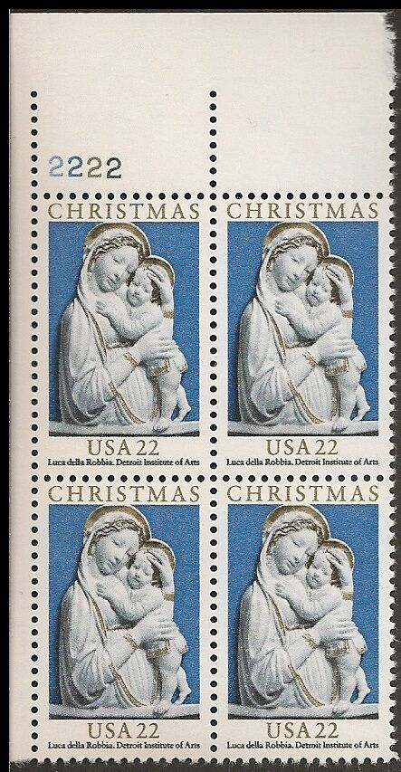 1985 Christmas Madonna Luca Della Robbia Terracotta Plate Block Of 4 22c Postage Stamps Scott 2165 - MNH, OG - CX873