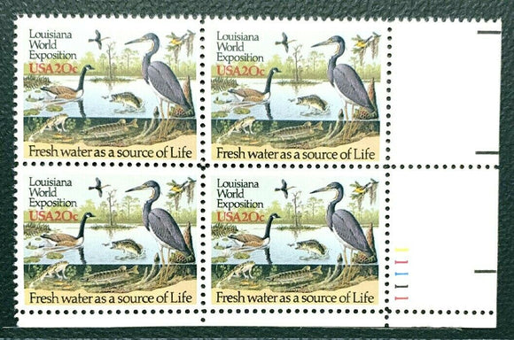 1984 Louisiana Expo Fresh Water Plate Block Of 4 20c Postage Stamps - Sc# 2086 - MNH, OG - CV138a